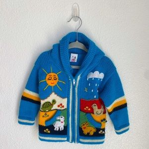 THIRD WORlD TIENDA handmade in Ecuador 6M - 15M knitted sweater jacket w/ hood
